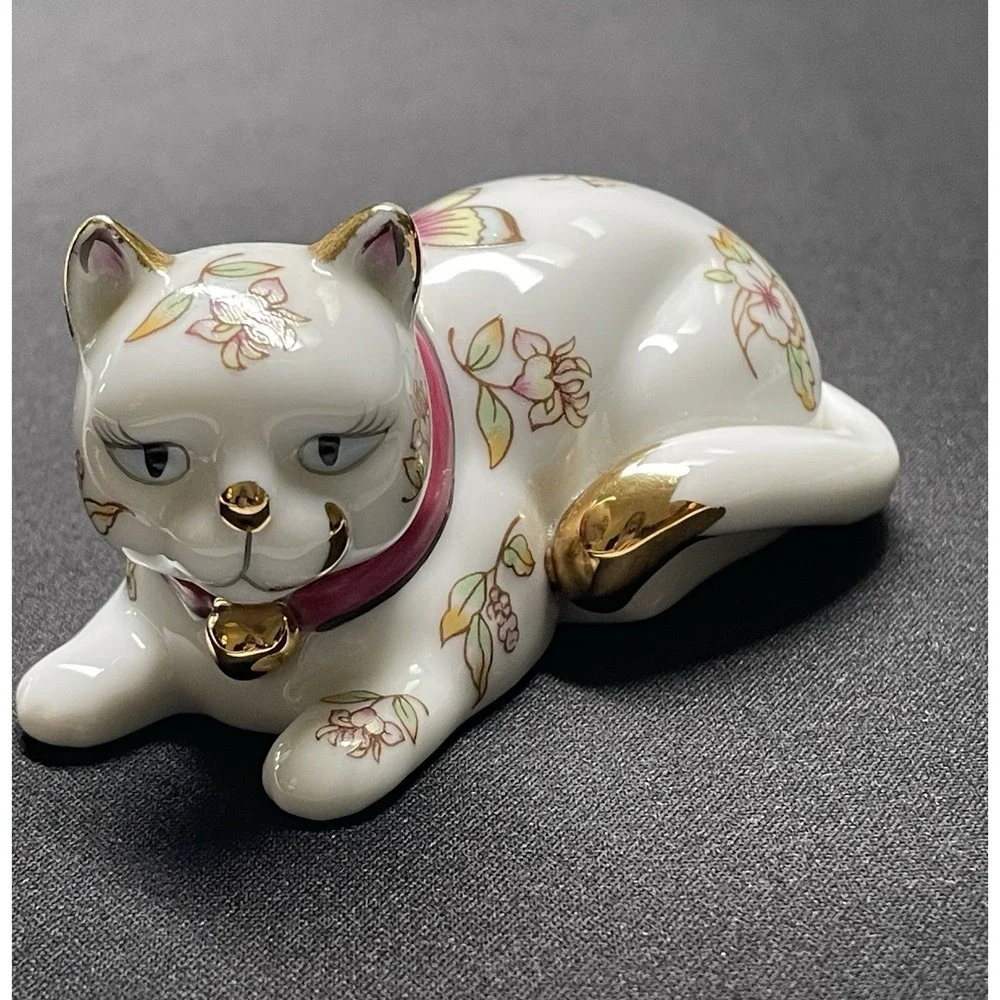 Vintage 1986 Faberge Satsuma Cat 24k Gold Accents Franklin Mint Made in Japan